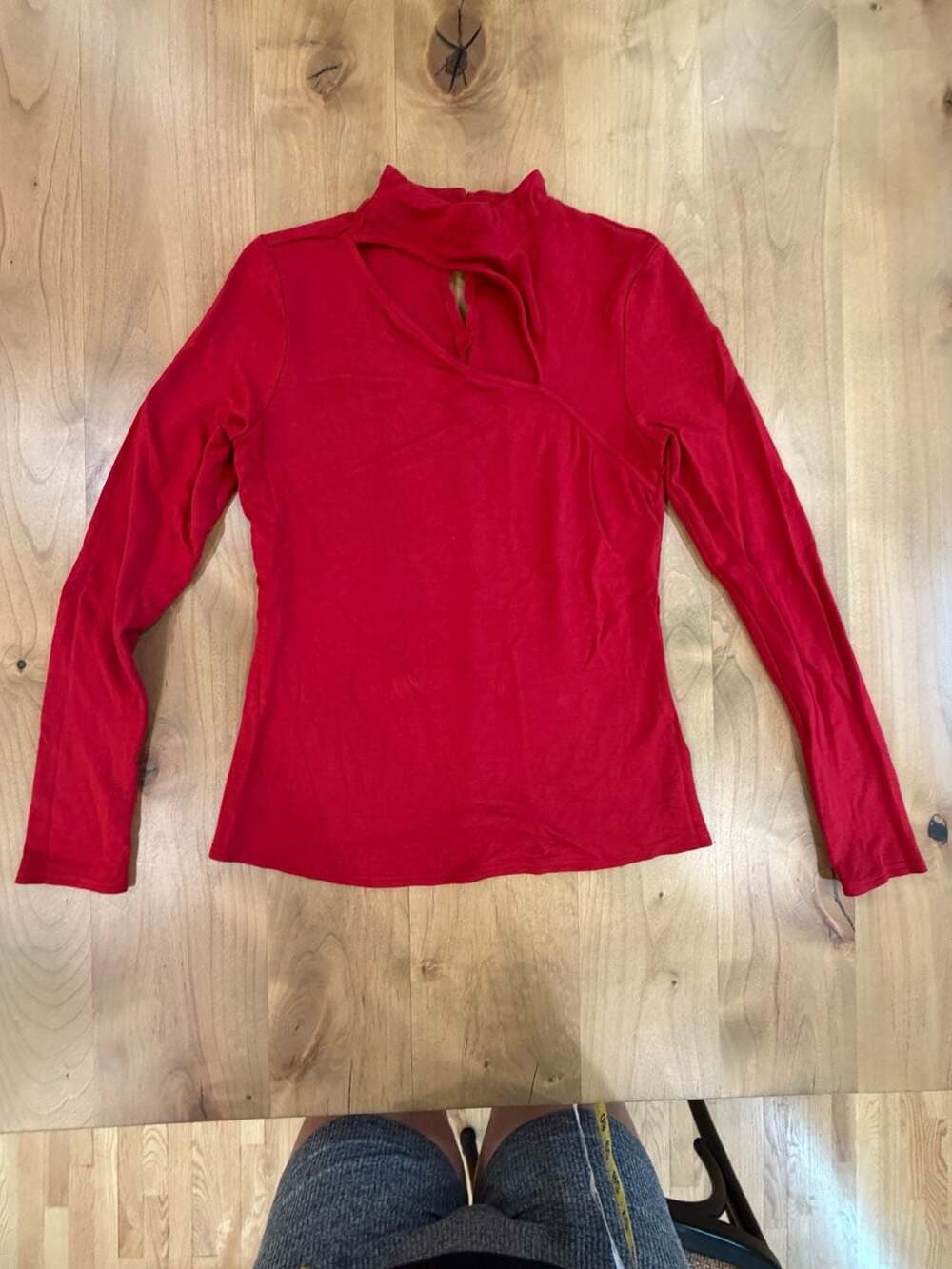 Halogen Cutout Mock Neck Long Sleeve Top Size M Red
